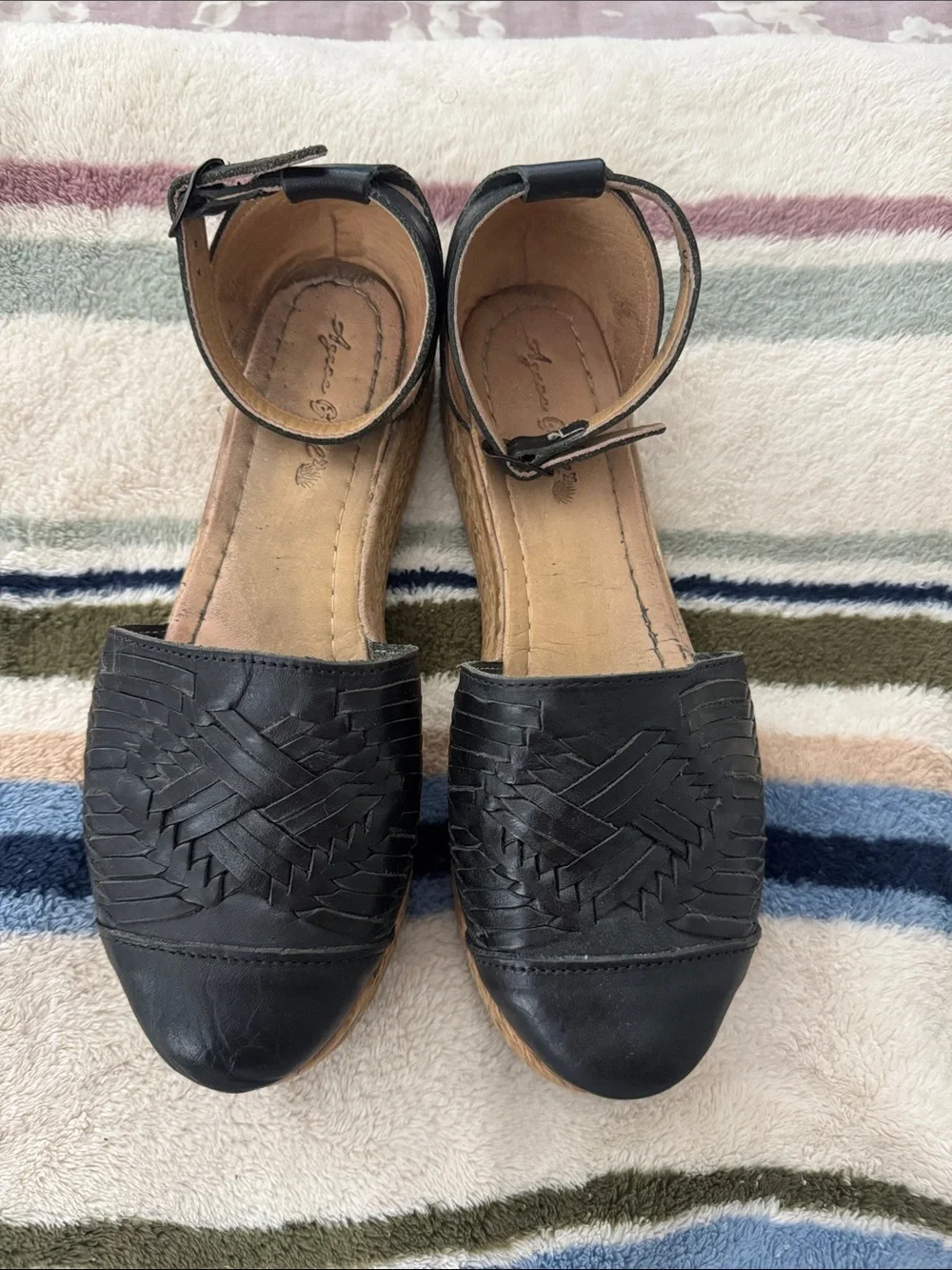 Agave Girl Black Hand Woven Leather Ankle-Strap Women's Flats